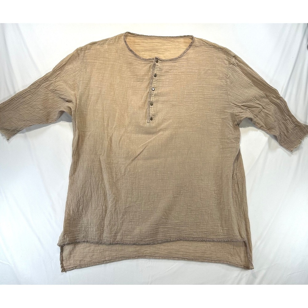 J. Morgan Puett Lagenlook Gauze Henley Top OS Cotton Ren Faire LARP Earthy Tan